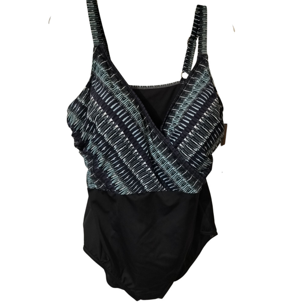 3485) Dreamsuit by Miracle Brands One Piece Cross Ruchet Metallic Swimsuit 20W